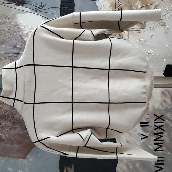 NWOT Chicwish Grid Turtleneck Sweater White Women S-M - Picture 2 of 7